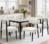 BONBEUR Wooden Dining Chairs Set of 6, Upholstered Kitchen Chairs with Solid Rubberwood Legs, Modern Farmhouse Dining Room Chairs, Cream White Linen Fabric & Black Legs
