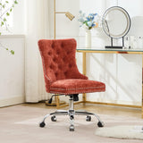 Orange Velvet Vanity Chair with Wheels, Armless Home Office Desk Chairs
