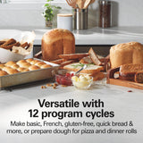 Bread Maker Machine, Digital, Programmable, 12 Settings + Gluten Free, Dishwasher Safe PFAS-Free Nonstick Pan + Kneading Paddle, 2 lb Capacity, Black Hamilton Beach