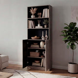 Tuhome Home 71" Tall Standard Bookcase with 6 Open Storage Shelves, 2 Doors, Closed Back, Freestanding Living Room, Office or Bedroom Storage (Model M4), Silver Oak/Wenge