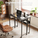 Small Foldable Computer Table on Wheels for Home Office & Small Spaces, Portable Workstation with Brakes