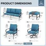 MFSTUDIO 7 Piece Metal Patio Furniture Set with Peacock Blue Cushion