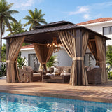 Aoxun Gazebo 10x12 Hardtop Gazebo with Double Galvanized Steel Roof, Brown