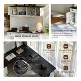 L Shaped Executive Standing Desk with Hutch and Storage Cabinet, Farmhouse Standing Desk with Charging Station