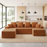 Living&Giving 128" U-Shaped Cloud Sectional Couch for Living Room, Cloud Boneless Couch-No Assembly with Reversible Chaise, Customizable 4-Seat Modular Sectional Sofa with 3 Ottoman, Orange