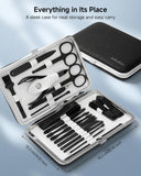 Manicure Set, Jubolion 19pcs Stainless Steel Professional Nail Clippers Pedicure Set with Black Leather Storage Case, Portable Grooming Kit for Travel or Home, Perfect Gifts Women and Men (Black)