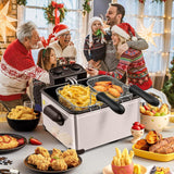 SIMOE 5.3QT Electric Deep Fryer with 3 Baskets, Double Deep Fryer for Home Use w/Timer & Lid, Stainless Steel, Temperature Control, View Window, Countertop Oil Fryer for Kitchen, Party, French Fries