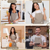 Janmercy 24 Pcs Aprons for Women Men with 2 Pockets Linen Cooking Kitchen Apron Adjustable Bib Chef Apron Bulk Aprons Unisex(Brown,Thin Stripes)