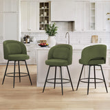 LUE BONA 26''H Swivel Bar Stools Set of 3, Counter Height Bar Stools with Backs, Lumbar Pillow and Black Metal Frames, Upholstered Modern Barstools for Kitchen Island, Chenille Farbic, Green
