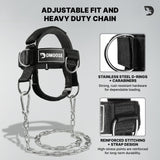 DMoose Fitness Neck Harness Plus for Weight Lifting - Soft Padded Head & Chin Strap with 30" Heavy Duty Steel Chain, 2 Bands & Door Anchor - Neck Exerciser & Strengthener (Neck Harness Plus)