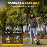 Alloyman 20V Cordless Tiller Cultivator, 360RPM Electric Garden Tiller, with 2 * 2.0Ah Batteries & Charger, 9In Tilling Width and 6.6In Depth