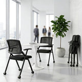 2 Pack Folding Office Chair with Wheels, Stackable Conference Room Chairs with Armrests
