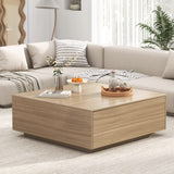 chartustriable 43” Square Coffee Table with Storage, 43" D x 43" W x 17" H Modern Large Square Center Table with 2 Drawers, Wood Coffee Table for Living Room, Light Brown,Bedroom,Light Brown