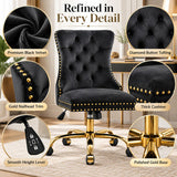 Black Velvet Vanity Chair with Wheels, Armless Home Office Desk Chairs