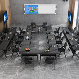 Flip Top Mobile Conference Table, Modular Rectangular & Fan-Shaped, Black Brown White, for Office Classroom Training