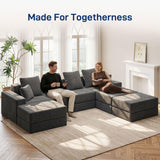 Living&Giving 128" U-Shaped Cloud Sectional Couch for Living Room, Cloud Boneless Couch-No Assembly with Reversible Chaise, Customizable 4-Seat Modular Sectional Sofa with 3 Ottoman,Dark Grey