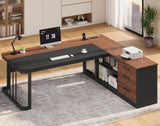 Executive Desk, Large Office Desk with Drawers & Storage Shelves, Modern L Shaped Computer Desk Corner Desk