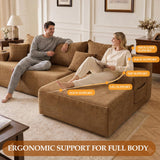 96.8" Boneless Couch Cloud Modular Sectional Sofa with L Shaped Chaise, Modern Comfy Corduroy Upholstered Deep Seat Couches Lounge with 5 Pillows for Living Room Bedroom(Brown, Right Facing Chaise)