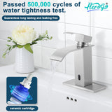 Herogo Touchless Bathroom Sink Faucet, Automatic Sensor Brushed Nickel Waterfall Stainless Steel Bathroom Faucet with Brass Pop Up Drain for Vanity RV Lavatory Farmhouse
