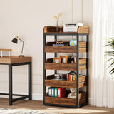 Tribesigns Wood Fruit and Vegetable Storage Rack Set of 2, 5-Tier Pull-Out Snack Stand Fruit Basket Stand, Utility Shelf Organizer for Kitchen, Living Room, Bedroom, Rustic Brown