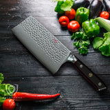 Dalstrong Meat Cleaver Knife - 7" - Shogun Series ELITE - Razor Sharp - Japanese Super Steel - Damascus Knife - Hammered Finish - Heavy Duty Gift Cooking Knife - w/Sheath