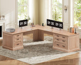 Farmhouse 78.7" Executive L Shaped Desk with 6 Drawers, Home Office Desk with Power Outlet, File Cabinet Storage
