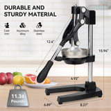 NCUE Cast Iron Juicer, Heavy-Duty Manual Juicer Hand Press, Citrus Juicer for Lemons, Oranges, Pomegranates, Grapefruits, and Other Fruits, Easy-To-Use and Clean Stainless Steel Lemon Squeezer (Black)