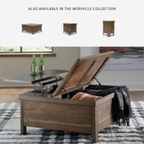 Signature Design by Ashley Moriville Rustic Hinged and Lift Top Cocktail Table with Hidden Storage, Light Brown