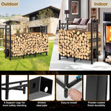 4FT Outdoor Firewood Rack, Wood Storage with 600D Waterproof Oxford Cover Heavy Duty 8 Legs Firewood Log Holder Indoor with Log Carrier, Gloves, and Kindling Hooks for Fireplace Patio Deck Wood Rack