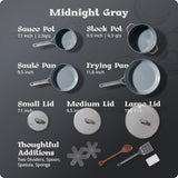 Premium Non-Toxic Ceramic Cookware Set – Triple-Layer Nonstick 12 Piece Pots and Pans with Lids, PFAS-Free, Oven Safe for Healthy Meals, Space-Saving Design, Midnight Gray Color | Greater Goods