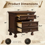 LUXOAK Fully Assembled Solid Wood Nightstand Set of 2 with Storage Drawers