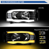 OEDRO Switchback Turn Signal & LED DRL Headlights Headlamps Compatible with 2002 2003 2004 2005 Dodge Ram 1500/03 04 05 Dodge Ram 2500 3500 Pickup Black Housing Clear Reflector Clear Lens