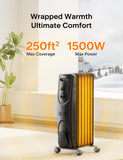 Oil Filled Radiator Heater for indoor use Large Room Safe with Thermostat, 1500W, Black PELONIS