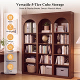 MapleGrace 71" Triple Arched Bookcase, Tall Bookshelf with Shelves, Cherry