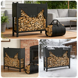WALMANN Heavy-Duty Firewood Rack with Waterproof Cover & Firewood Carry Bag, 4ft Outdoor Indoor Wood Log Holder for Fireplace, Patio & Porch, Sturdy Steel Fire Wood Storage Stand