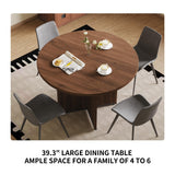 HIPIHOM Modern Round Dining Table Set for 2, 39.4" Walnut Kitchen Table with 2 PU Leather Chairs, 3-Piece Mid-Century Dining Room Set for Small Spaces, Pedestal Base & Ergonomic Padded Chairs
