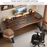 Modern Solid Wood Computer Desk, 55" Black Farmhouse Office Workstation with Metal Frame, Simple Gaming & Study Table for Home, Writing & Dining.