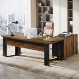 Large L Shaped Computer Office Desk with 2 Drawers and Storage Shelves