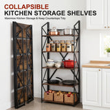 WOTMO 5 Tier Folding Bookshelf, No Assembly Foldable Storage Shelves, Brown