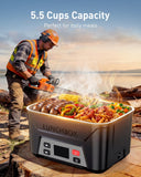 EAST OAK Cordless Electric Lunch Box for Adults, Battery Powered Heated Lunch Box for Work, Travel, 5.5 Cups Rechargeable Self Heating Food Heater, Memory Function & Automatic Keep Warm, Classic Black