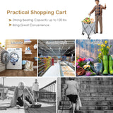 Goplus Folding Shopping Cart with Wheels, Grocery Cart with Removable Oxford Cloth Liner