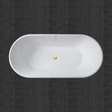 WOODBRIDGE 59" Acrylic Freestanding Bathtub Contemporary Soaking White Tub with Brushed Gold Overflow and Drain，B0014-BG