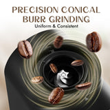 AYCHIRO Electric Conical Burr Coffee Grinder, Touchscreen Coffee Grinder for Home Use, Compact Burr Mill Grinder with 30 Grind Settings, Detachable Hopper & Coffee Container, Black