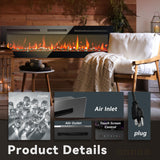 EUHOMY 60 Inch Electric Fireplace Wall Recessed and Wall Mounted with Adjustable Flame Color, Fireplace Heater with Remote Control, Linear Fireplace with Timer, Touch Screen, Log & Crystal, 750/1500W