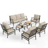 MIXPATIO 7-Piece Patio Conversation Set, 2 Ottomans, E-Coated Frame, Beige