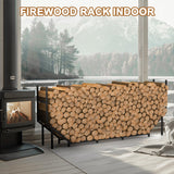 Ebeneze 5.9ft Firewood Rack Holder, Outdoor Indoor Heavy Duty Metal Wood Stand, Adjustable Stacker Fireplace Lumber Organizer, Bottom Widening for Deck Patio Logs Storage Carrier Tool, Black