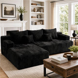 96.8" Boneless Couch Cloud Modular Sectional Sofa with L Shaped Chaise, Modern Comfy Corduroy Upholstered Deep Seat Couches Lounge with 5 Pillows for Living Room Bedroom(Black, Left Facing Chaise)