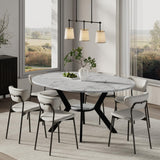 42"-58" Round Extendable Dining Table for 4-6, Kitchen Oval Table with Hidden Leaves & Storage Shelf, Space Saving Modern Design with Sturdy Metal Legs for Kitchen, Dining Room & Small Apartments