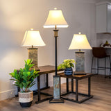 Sunnydaze Timeless Abode Slate 3-Piece Floor and Table Lamp Set - Matching Indoor Stone Lamp Set of 3 - Plug-in Electric - Bulb Included