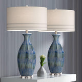 Possini Euro Design Annette 38" Tall Large Modern Coastal End Table Lamps Set of 2 Blue Drip Finish Ceramic Off-White Shade Living Room Bedroom Bedside Nightstand House Office Home (Colors May Vary)
